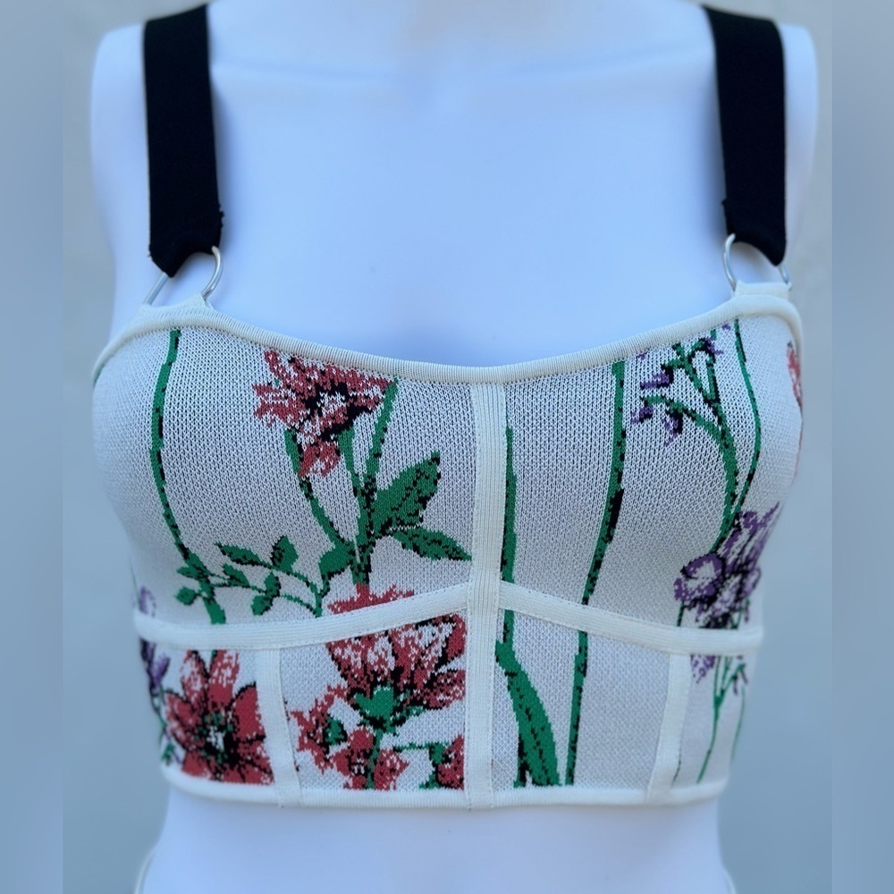 BCBG MaxAzria Floral-Jacquard Bandeau Crop Top | XXS | NWT - Picture 1 of 6